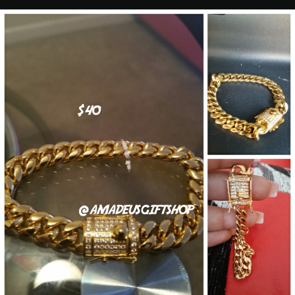 18k overlay stainless steel diamond lock bracelet